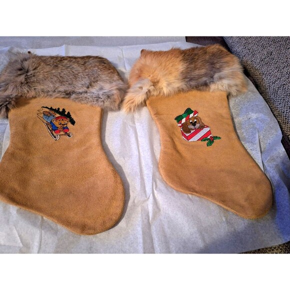 HAPPY HOLIDAYS CHRISTMAS STOCKING‎ WITH FUR LINING-14”-NEW 2 Stockings - Picture 1 of 11